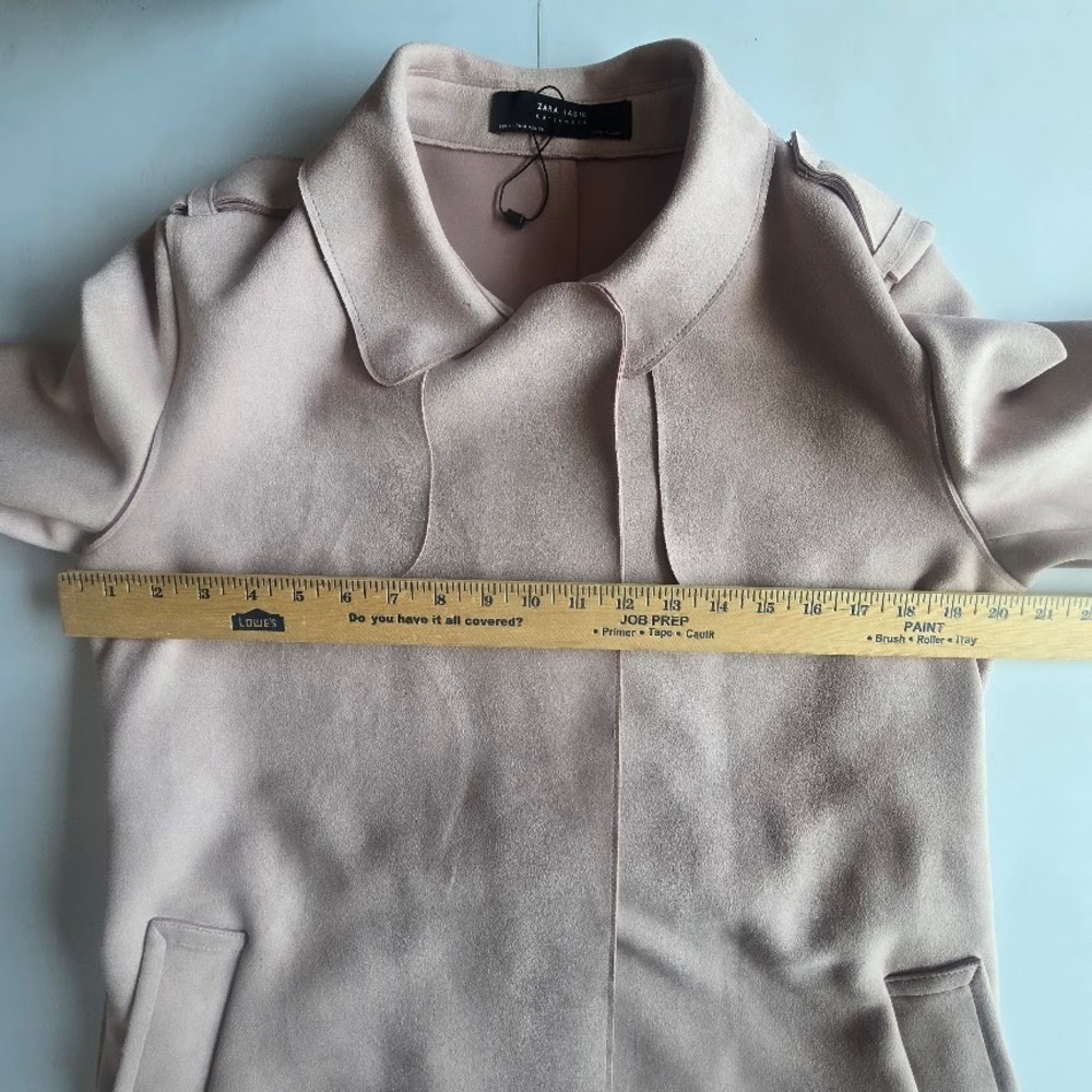 Zara Trench Coat Womens M Pink Faux Suede Belted Minimalist Romantic Parisian - Picture 11 of 16